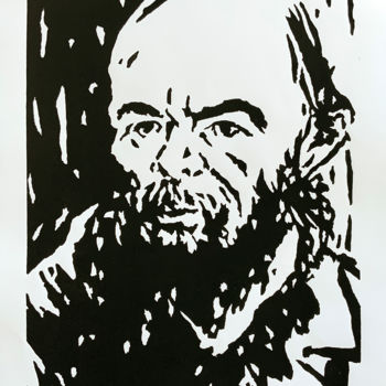 Gravures & estampes intitulée "Dostoiévski" par Renato Wilmers, Œuvre d'art originale, Linogravures