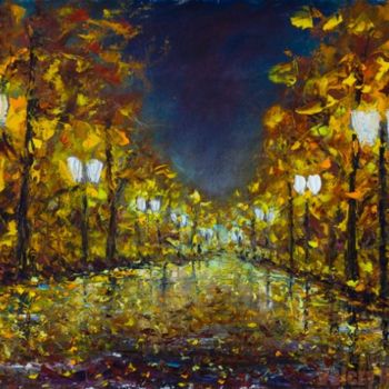 Painting titled "Lonely night park".…" by Rybakow Fine Art, Original Artwork, Oil