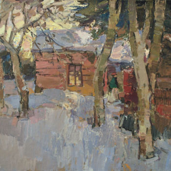 Peinture intitulée "зимний вечер" par Borys Rybinsky, Œuvre d'art originale, Huile