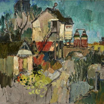 Pittura intitolato "industrial zone" da Borys Rybinsky, Opera d'arte originale, Olio