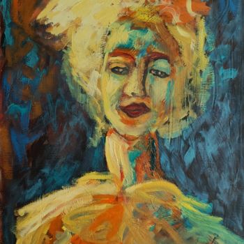 Painting titled "Madonna" by Maryse Coin (Ryse Kaïa), Original Artwork, Oil Mounted on Wood Stretcher frame