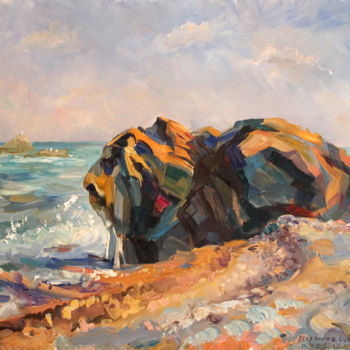 Painting titled "Gardien de la plage" by Alexandra L. Zeltser, Original Artwork, Oil
