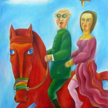 Painting titled "купание красного ко…" by Sergei Burmanov, Original Artwork, Oil