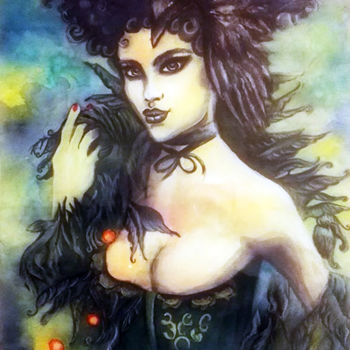 Peinture intitulée "La femme corbeau" par Sophie Chmilewsky, Œuvre d'art originale, Aquarelle Monté sur Verre