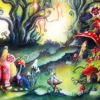 Dessin intitulée "Forêt mystérieuse" par Sophie Chmilewsky, Œuvre d'art originale, Aquarelle Monté sur Verre