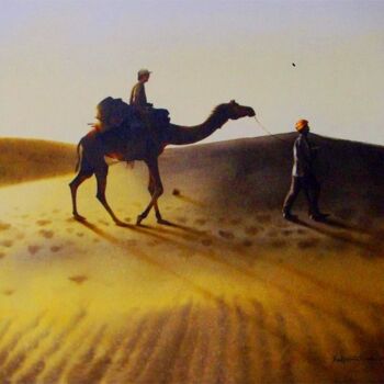 Painting titled "camel safari" by Sudipta Karmakar, Original Artwork, Watercolor