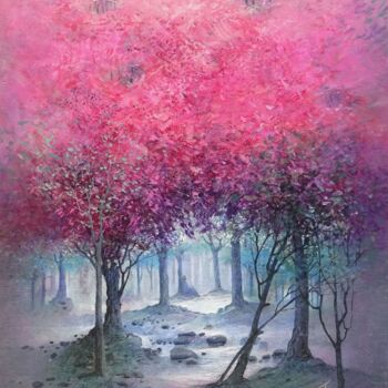 Pintura titulada "La forêt rose" por Sylvain Loisant, Obra de arte original, Oleo Montado en Bastidor de camilla de madera
