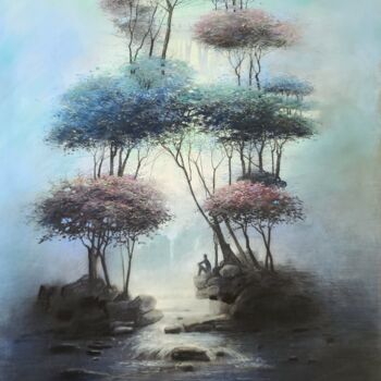 Pintura titulada "Et coule une rivière" por Sylvain Loisant, Obra de arte original, Pastel