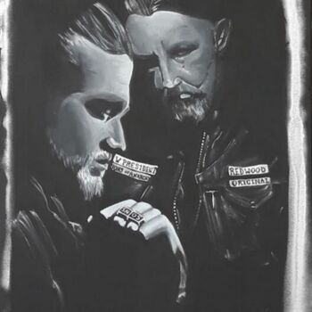 Painting titled "Jax et Chibs" by Salomé Perignon, Original Artwork, Acrylic Mounted on Wood Stretcher frame