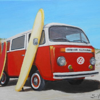 Painting titled "Van sur la plage" by S-Valques, Original Artwork, Acrylic
