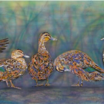 Painting titled "Ducks" by Susan Willemse, Original Artwork, Acrylic Mounted on Wood Stretcher frame