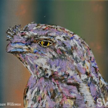 Painting titled "Tawny Frogmouth" by Susan Willemse, Original Artwork, Acrylic Mounted on Wood Stretcher frame