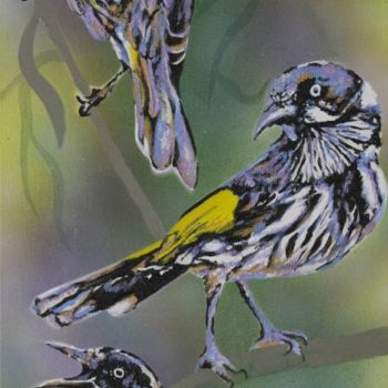 Painting titled "New Holland honeyea…" by Susan Willemse, Original Artwork, Acrylic Mounted on Wood Stretcher frame