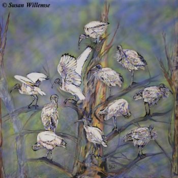 Peinture intitulée "Ibis" par Susan Willemse, Œuvre d'art originale, Acrylique Monté sur Châssis en bois
