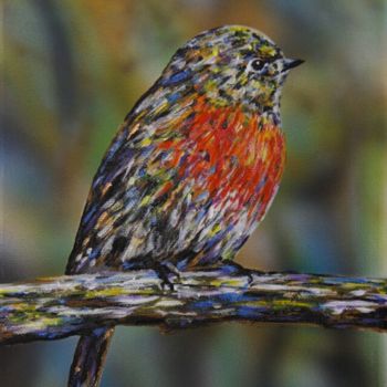 Картина под названием "Red Robin" - Susan Willemse, Подлинное произведение искусства, Акрил Установлен на Деревянная рама дл…