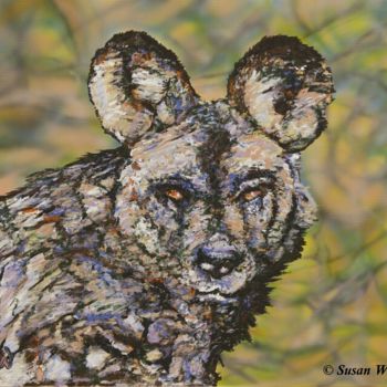Painting titled "African Wild Dog" by Susan Willemse, Original Artwork, Acrylic Mounted on Other rigid panel