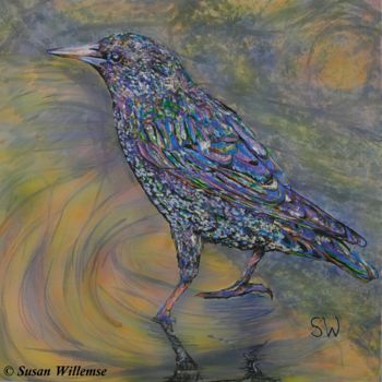 Painting titled "Starling" by Susan Willemse, Original Artwork, Acrylic Mounted on Wood Stretcher frame