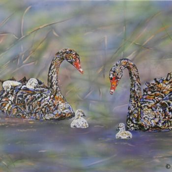 Картина под названием "Swans" - Susan Willemse, Подлинное произведение искусства, Акрил Установлен на Деревянная рама для но…