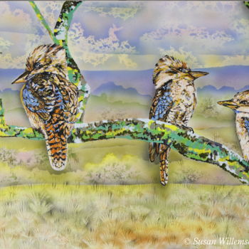 Painting titled "Kookaburras" by Susan Willemse, Original Artwork, Acrylic Mounted on Wood Stretcher frame