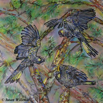 Картина под названием "Yellow- tailed Blac…" - Susan Willemse, Подлинное произведение искусства, Акрил Установлен на Деревян…