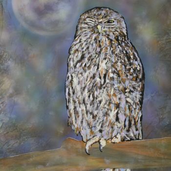 Painting titled "Barking Owl" by Susan Willemse, Original Artwork, Acrylic Mounted on Wood Stretcher frame