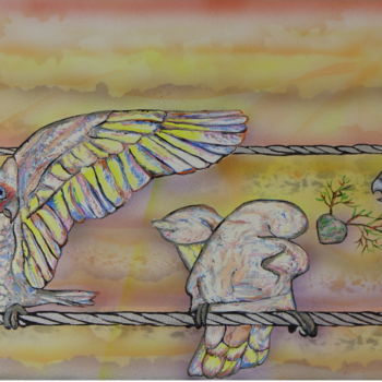 Картина под названием "Sunset Corellas" - Susan Willemse, Подлинное произведение искусства, Акрил Установлен на Деревянная р…