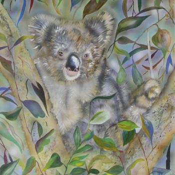 Painting titled "Koala" by Susan Willemse, Original Artwork, Acrylic Mounted on Wood Stretcher frame