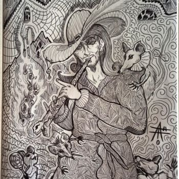 Drawing titled "Детки и музыка" by Anton Litvinov, Original Artwork, Gel pen