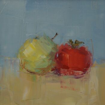 Schilderij getiteld "Apple and tomato" door Saash, Origineel Kunstwerk, Olie