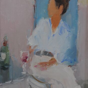 Schilderij getiteld "woman in a cafe" door Saash, Origineel Kunstwerk, Olie