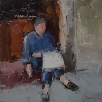 Картина под названием "man with newspaper" - Saash, Подлинное произведение искусства, Масло