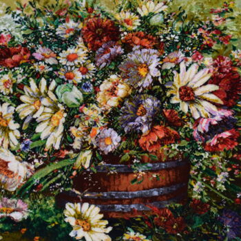Textile Art titled "Panier de fleurs" by Fariba Ahmadi, Original Artwork, Tapestry