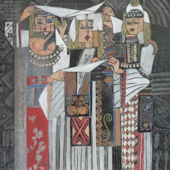 Prenten & gravures getiteld "Mariage albanais" door Sabajete Doda, Origineel Kunstwerk, Gravure