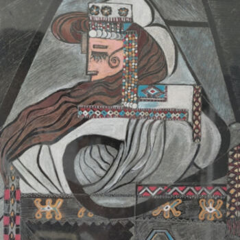 Prenten & gravures getiteld "Portrait d'une femme" door Sabajete Doda, Origineel Kunstwerk, Gravure