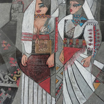 Incisioni, stampe intitolato "Les femmes rempliss…" da Sabajete Doda, Opera d'arte originale, incisione
