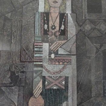 Prenten & gravures getiteld "La femme albanaise" door Sabajete Doda, Origineel Kunstwerk, Gravure