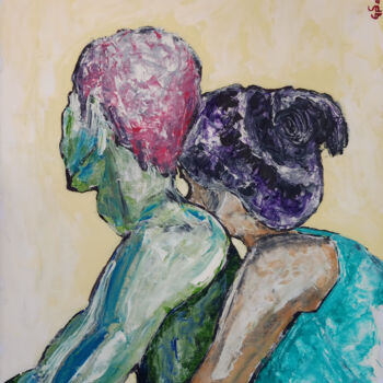 Painting titled "Couple 1" by Sabin, Original Artwork, Acrylic Mounted on Cardboard