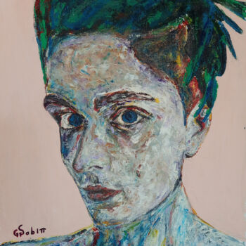 Painting titled "Girl 1" by Sabin, Original Artwork, Acrylic Mounted on Cardboard