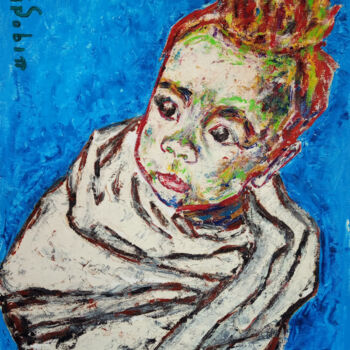 Painting titled "Baby 1" by Sabin, Original Artwork, Acrylic Mounted on Cardboard