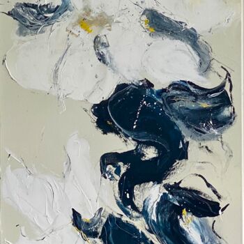 Painting titled "White Flowers II" by Sabine Kay, Original Artwork, Oil Mounted on Wood Stretcher frame