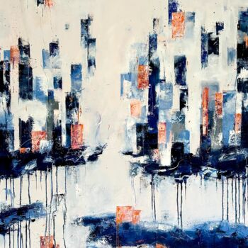 Peinture intitulée "Blue Bay City" par Sabine Kay, Œuvre d'art originale, Huile Monté sur Châssis en bois