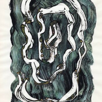 Gravures & estampes intitulée "Vipère d'eau" par Sabine Maggiani, Œuvre d'art originale, Monotype