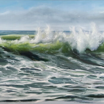 Painting titled "Wellentanz (Meer Sy…" by Sabine Schramm, Original Artwork, Oil Mounted on Wood Stretcher frame