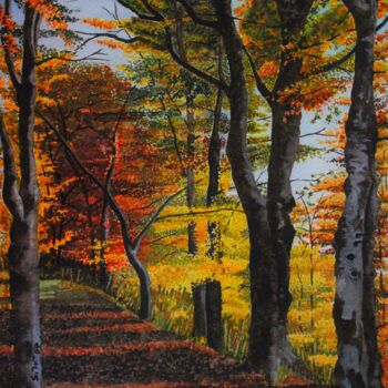 Painting titled "Der Herbstwald" by Sabine Weigel, Original Artwork, Watercolor