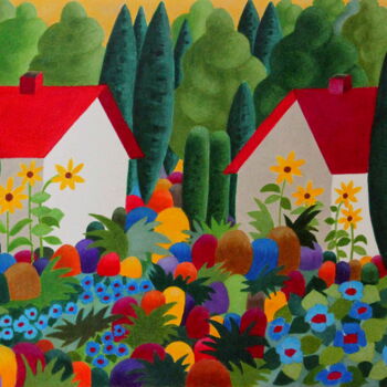 Malerei mit dem Titel "Im Garten" von Sabine Weigel, Original-Kunstwerk, Aquarell