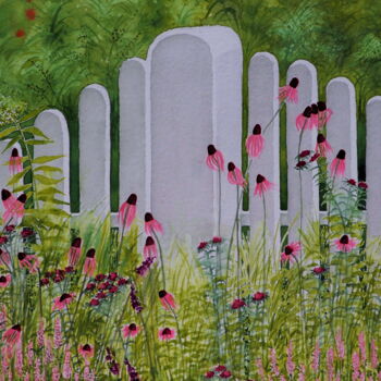 Malerei mit dem Titel "Landgarten" von Sabine Weigel, Original-Kunstwerk, Aquarell