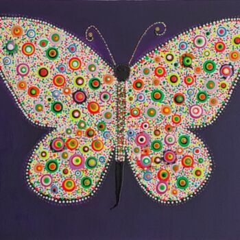 Peinture intitulée "Papillon exotique" par Sabine.Zao, Œuvre d'art originale, Acrylique Monté sur Châssis en bois