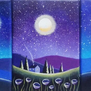 Картина под названием "Clair de pleine lune" - Sabrina Riggio, Подлинное произведение искусства, Акрил Установлен на Деревян…