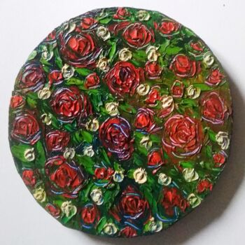 Painting titled "Roses rouges" by Sabrina Riggio, Original Artwork, Oil Mounted on Wood Stretcher frame