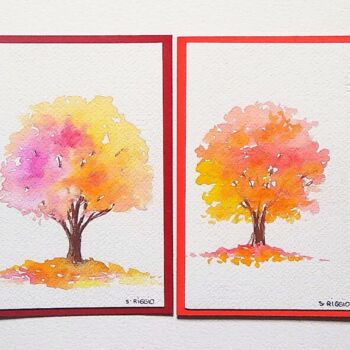 Peinture intitulée "Cartes d'art arbres…" par Sabrina Riggio, Œuvre d'art originale, Aquarelle